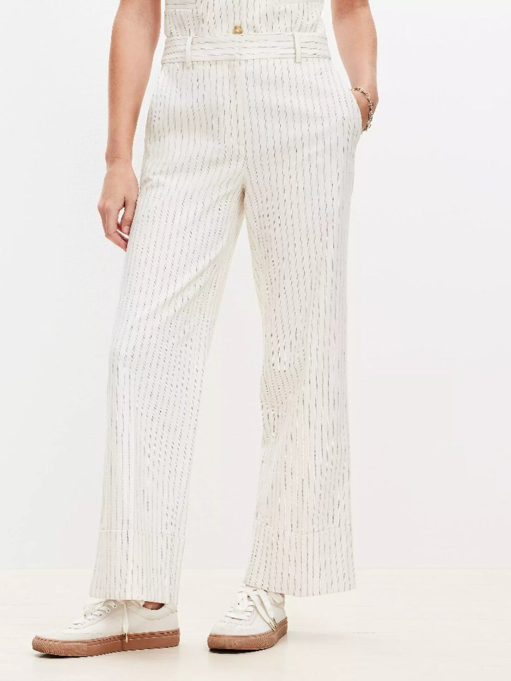 NWOT LOFT cotton linen cuffed ankle pants in stripe (sz4)